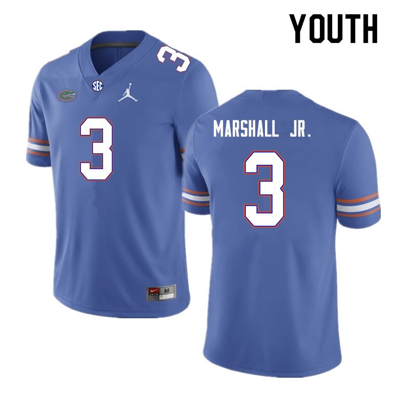 NCAA Florida Gators Jason Marshall Jr. Youth #3 Nike Royal Stitched Authentic College Football Jersey ZMB3064YN